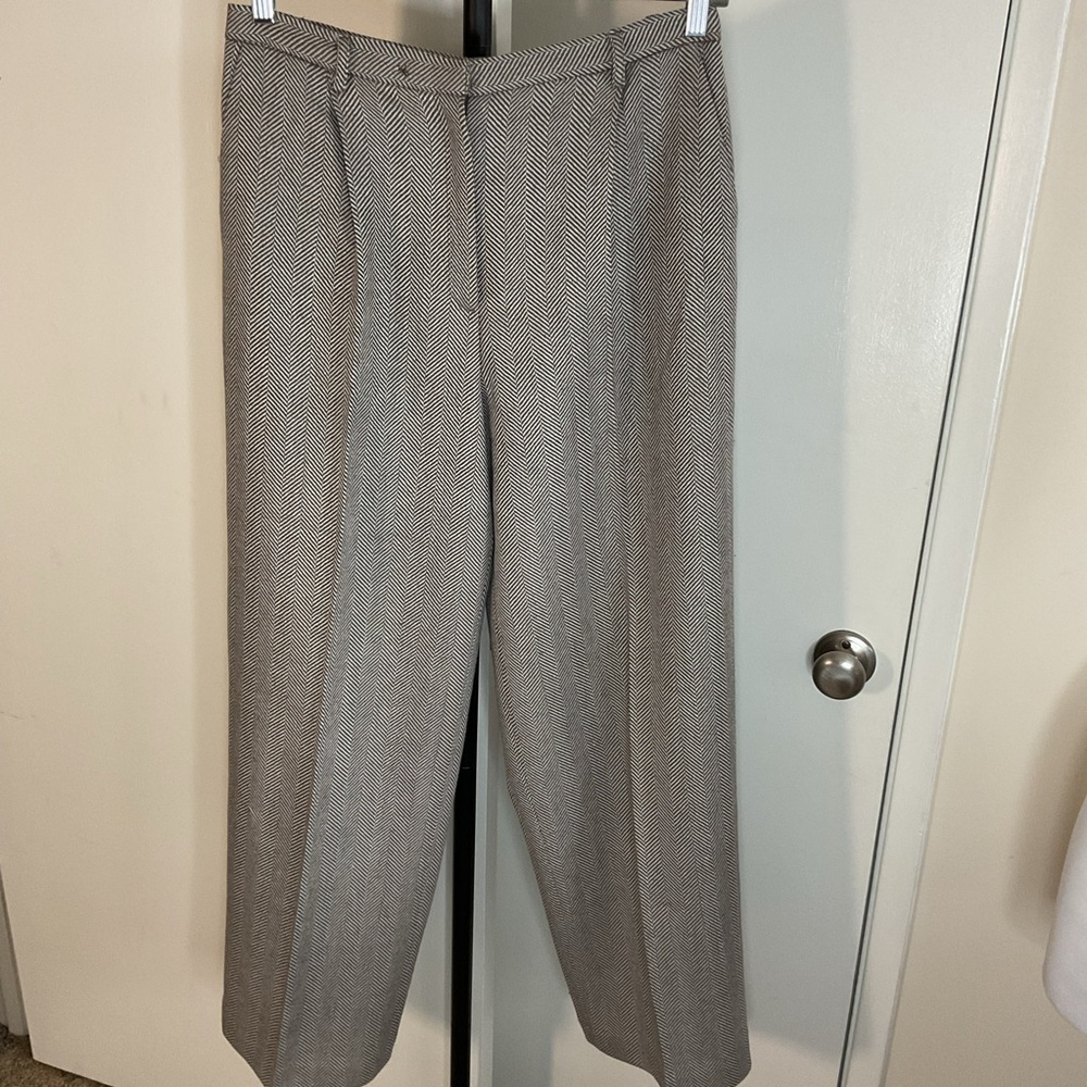 Valerie Stevens Taupe Herringbone Wool Pants 12 High Rise Wide Leg Trousers Vtg - Picture 2 of 8